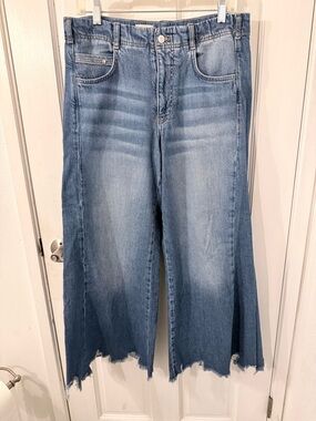 Pilcro Blue Wide-Leg Distressed Hem Jeans